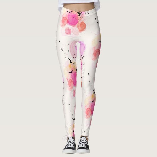 Abstract kleurig vogelpatroon leggings (Voorkant)