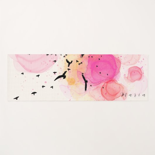 Abstract kleurig vogelpatroon yogamat (Voorkant (horizontaal))