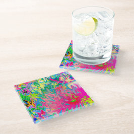 Abstract kleuring van de bloemtuin glazen onderzetter