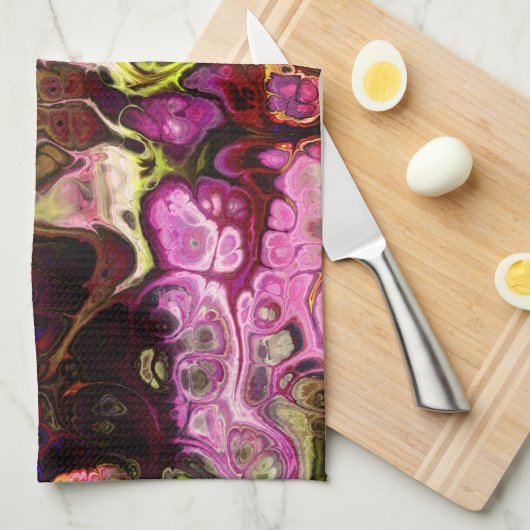 Abstract kleurkleurkleurstofpatroon in roze en gro theedoek (Quarter Fold)