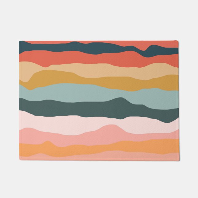 Abstract kleurrijk aards koraal streep patroon deurmat (Voorkant)