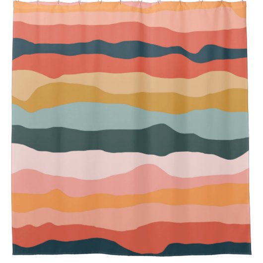 Abstract kleurrijk aards koraal streep patroon douchegordijn (Voorkant)
