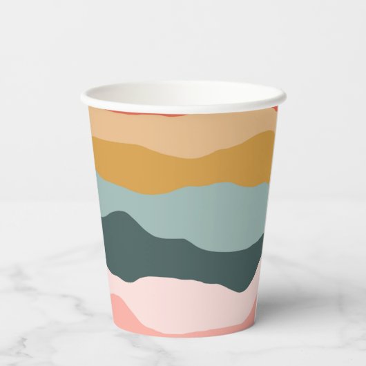 Abstract kleurrijk aards koraal streep patroon papieren bekers (Achterkant)
