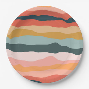 Abstract kleurrijk aards koraal streep patroon papieren bordje