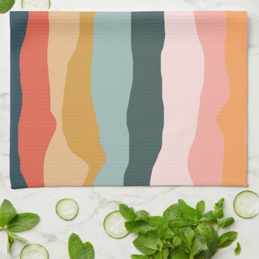 Abstract kleurrijk aards koraal streep patroon theedoek (Gevouwen)