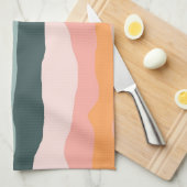 Abstract kleurrijk aards koraal streep patroon theedoek (Quarter Fold)