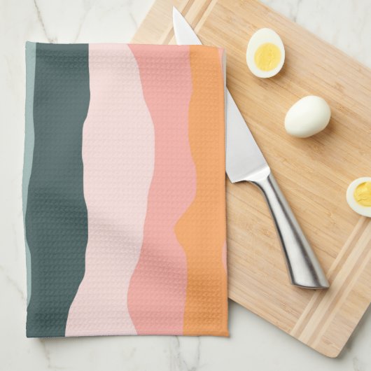 Abstract kleurrijk aards koraal streep patroon theedoek (Quarter Fold)