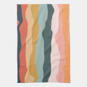 Abstract kleurrijk aards koraal streep patroon theedoek (Verticaal)