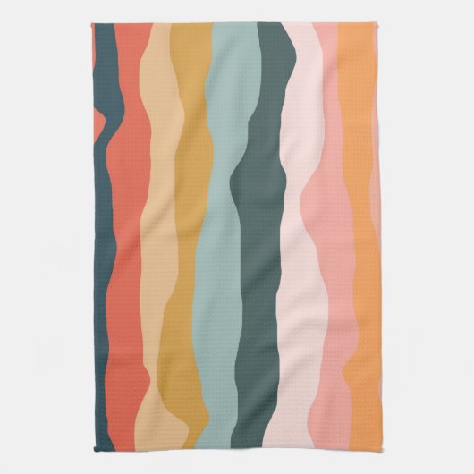 Abstract kleurrijk aards koraal streep patroon theedoek (Verticaal)