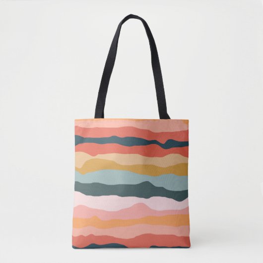 Abstract kleurrijk aards koraal streep patroon tote bag (Voorkant)