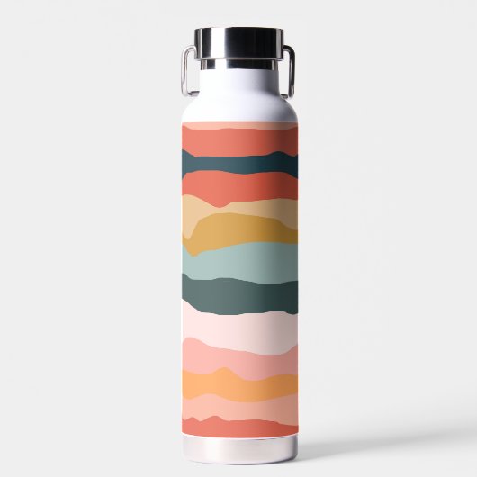Abstract kleurrijk aards koraal streep patroon waterfles (Voorkant)