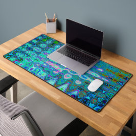 Abstract Kleurrijk Blauw Golf Mosaic Retro Bureaumat