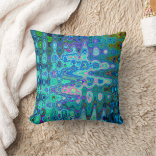 Abstract Kleurrijk Blauw Golf Mosaic Retro Kussen