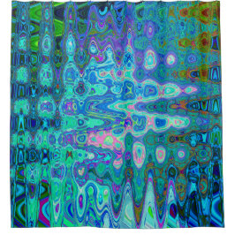 Abstract Kleurrijk Blauw Golvend Mozaïek Retro Douchegordijn