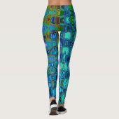Abstract Kleurrijk Blauw Golvend Mozaïek Retro Leggings (Achterkant)