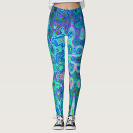 Abstract Kleurrijk Blauw Golvend Mozaïek Retro Leggings