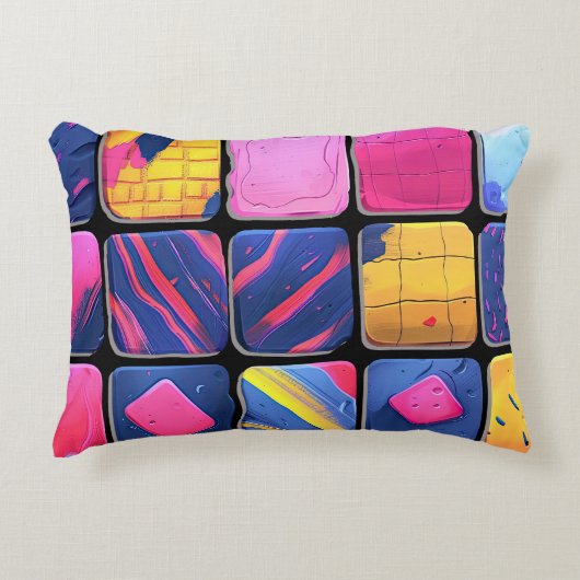 Abstract kleurrijk blokpatroon accent kussen (Voorkant)