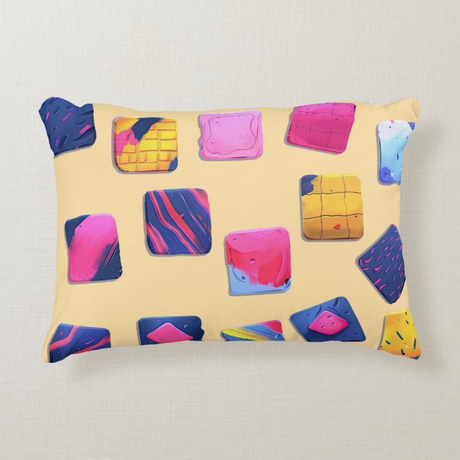 Abstract kleurrijk blokpatroon accent kussen (Voorkant)