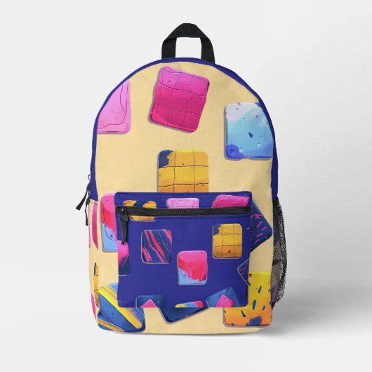 Abstract kleurrijk blokpatroon bedrukte rugzak (Voorkant)