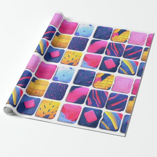 Abstract kleurrijk blokpatroon cadeaupapier (Uitgerold)