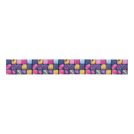 Abstract kleurrijk blokpatroon grosgrain lint (Voorkant)