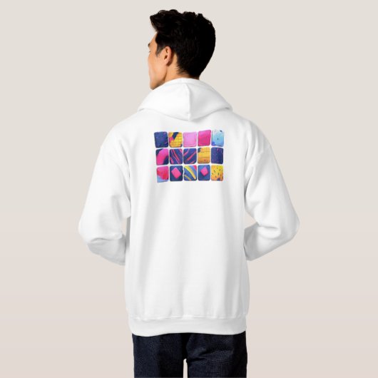 Abstract kleurrijk blokpatroon hoodie (Achterkant volledig)