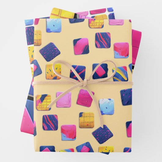 Abstract kleurrijk blokpatroon inpakpapier vel (In situ)