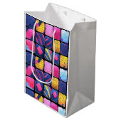 Abstract kleurrijk blokpatroon medium cadeauzakje (Voorkant Gekanteld)