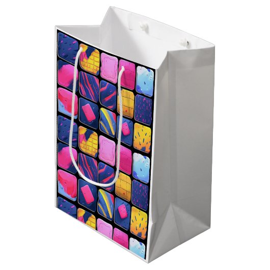 Abstract kleurrijk blokpatroon medium cadeauzakje (Voorkant Gekanteld)