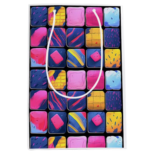 Abstract kleurrijk blokpatroon medium cadeauzakje (Voorkant)