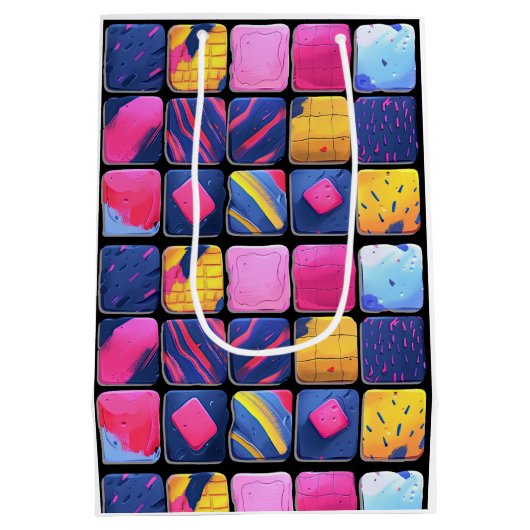 Abstract kleurrijk blokpatroon medium cadeauzakje (Achterkant)