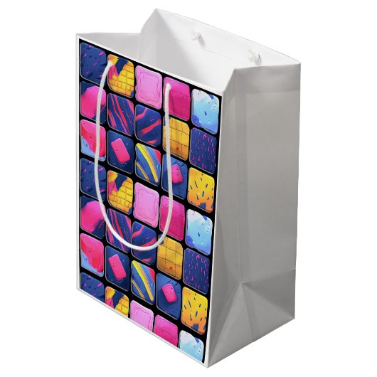 Abstract kleurrijk blokpatroon medium cadeauzakje (Achterkant Gekanteld)
