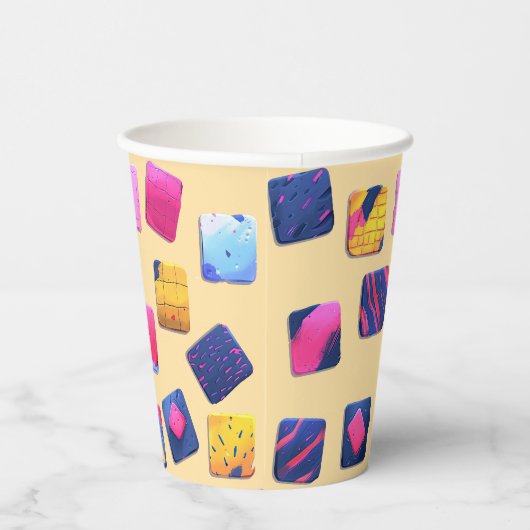 Abstract kleurrijk blokpatroon papieren bekers (Rechts)