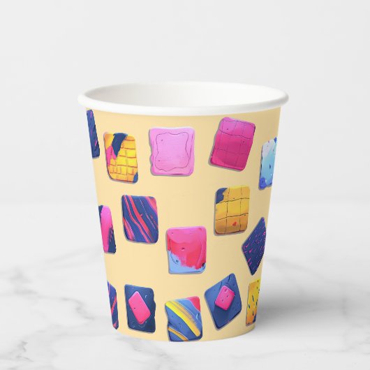 Abstract kleurrijk blokpatroon papieren bekers (Voorkant)