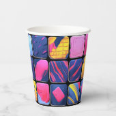 Abstract kleurrijk blokpatroon papieren bekers (Achterkant)