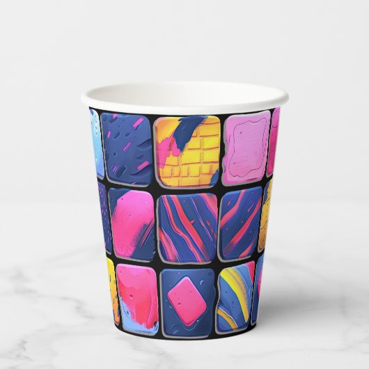 Abstract kleurrijk blokpatroon papieren bekers (Achterkant)