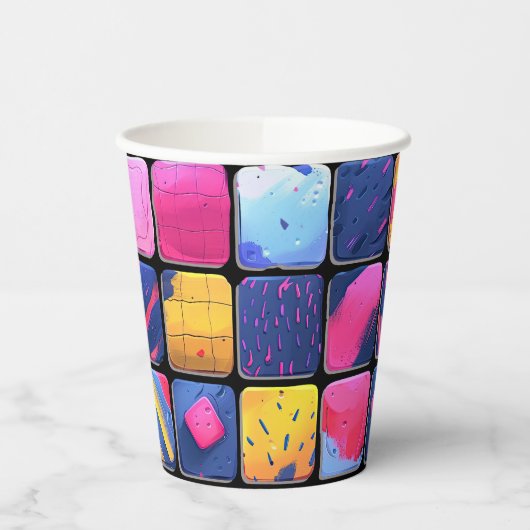 Abstract kleurrijk blokpatroon papieren bekers (Links)