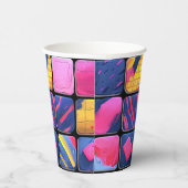 Abstract kleurrijk blokpatroon papieren bekers (Rechts)