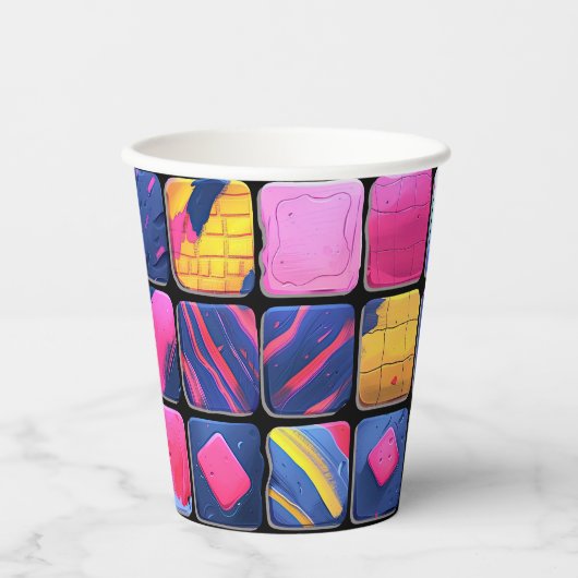 Abstract kleurrijk blokpatroon papieren bekers (Voorkant)