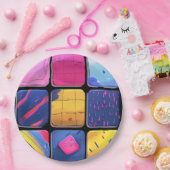 Abstract kleurrijk blokpatroon papieren bordje (Feest)