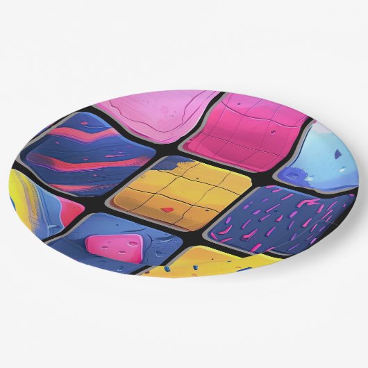 Abstract kleurrijk blokpatroon papieren bordje (Gekanteld)