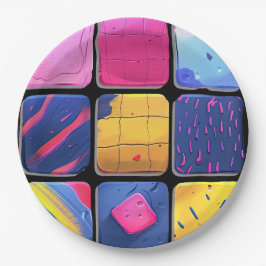 Abstract kleurrijk blokpatroon papieren bordje
