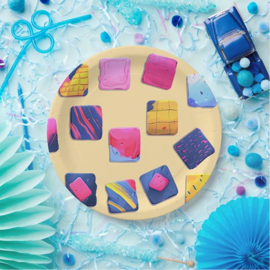 Abstract kleurrijk blokpatroon papieren bordje (Feest)