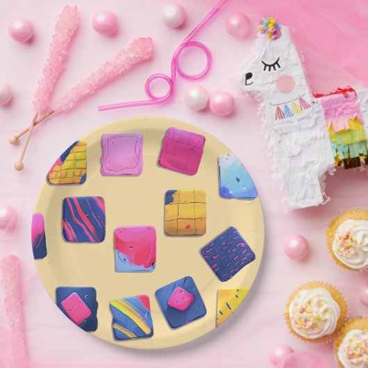 Abstract kleurrijk blokpatroon papieren bordje (Feest)