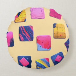 Abstract kleurrijk blokpatroon rond kussen