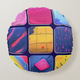 Abstract kleurrijk blokpatroon rond kussen