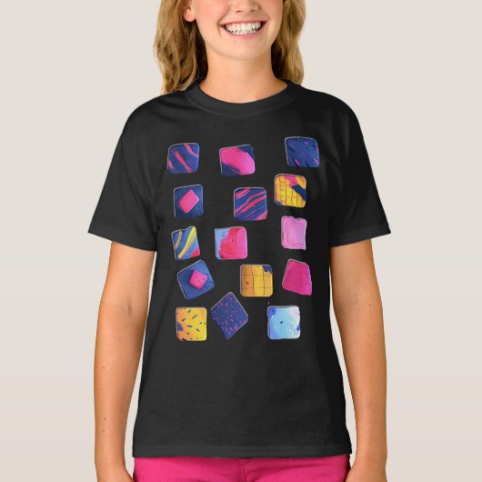 Abstract kleurrijk blokpatroon t-shirt (Voorkant)