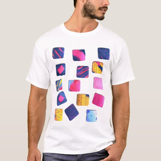 Abstract kleurrijk blokpatroon t-shirt (Voorkant)