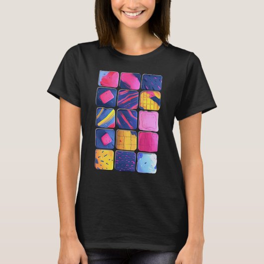 Abstract kleurrijk blokpatroon t-shirt (Voorkant)