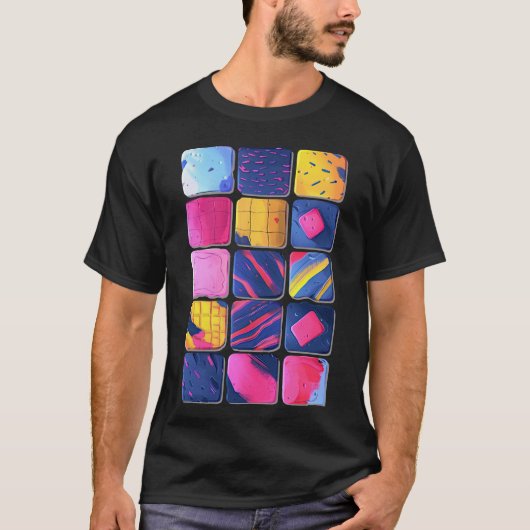 Abstract kleurrijk blokpatroon t-shirt (Voorkant)